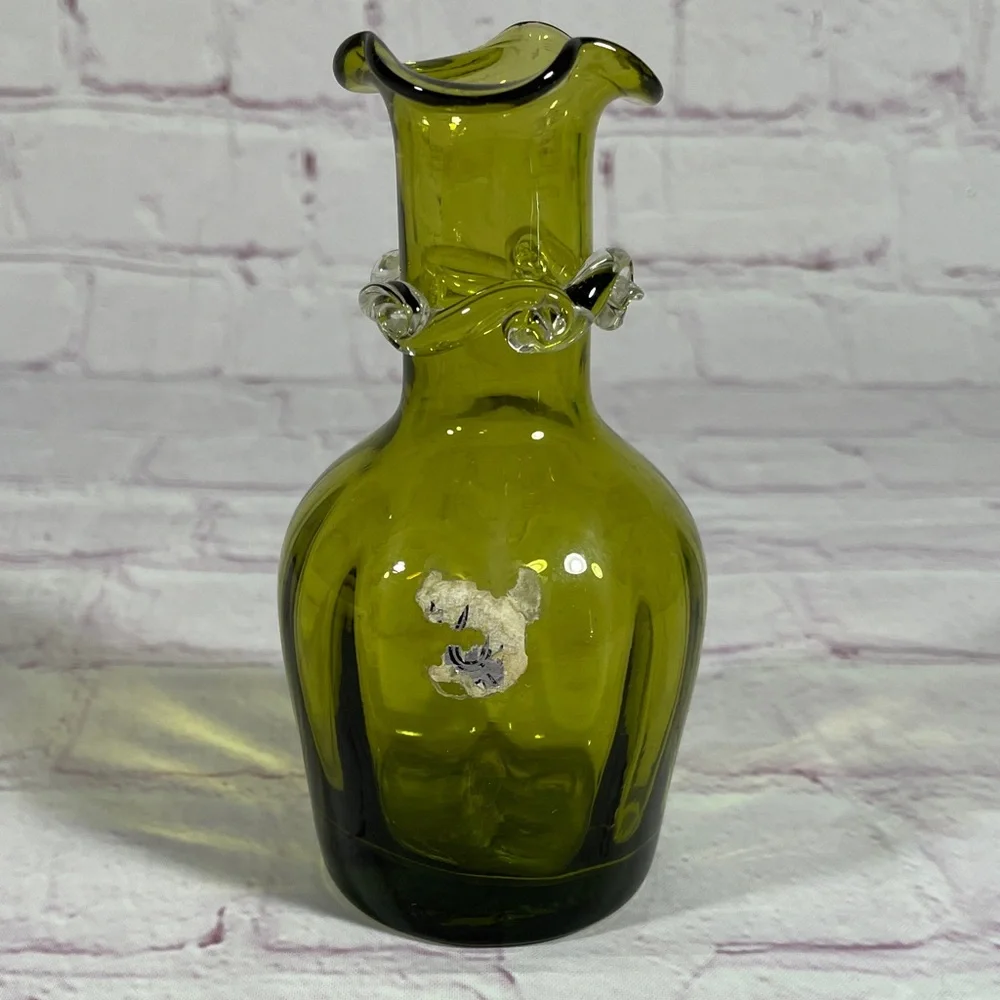 Vintage Pilgrim Hand Blown Green Glass Vase